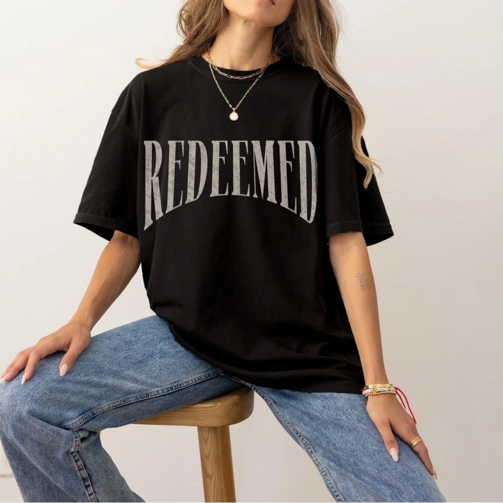 Glo Womens Christian Redeemed Black T- Shirt Cotton 2X NWT